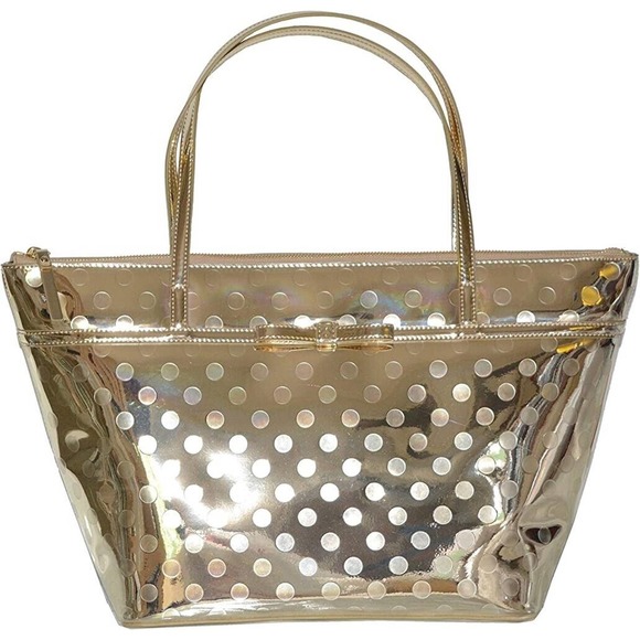 Kate Spade Camellia Street Sophie Polka Dot Embossed Gold Tote Bag Purse Handbag - Picture 1 of 8